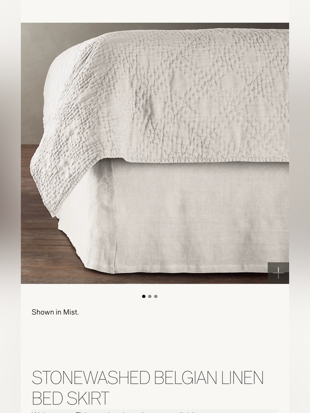 RH Restoration Hardware White Belgian Queen Pleated Bedskirt